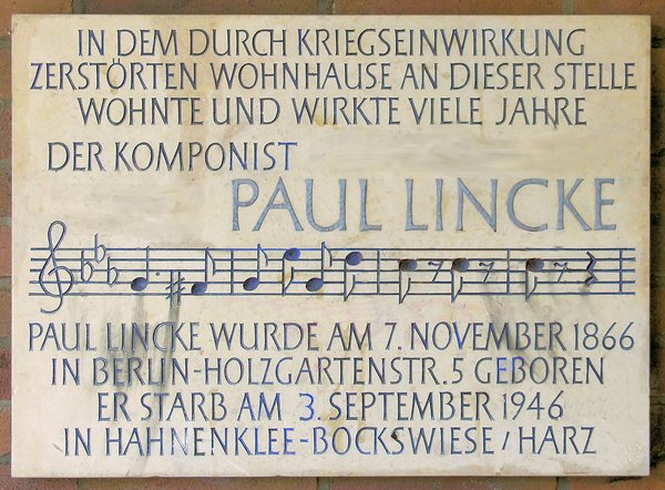 Ansicht Gedenktafel Paul Lincke