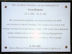 Ansicht Gedenktafel Georg Benjamin - 1986 - Pankow