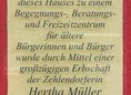Ansicht Gedenktafel Hertha-Müller-Haus