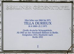 Ansicht Gedenktafel Tilla Durieux, eigtl. Ottilie Godeffroy - Charlottenburg