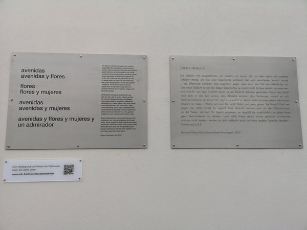 Ansicht Gedenktafel Überschreibung Eugen Gomringer