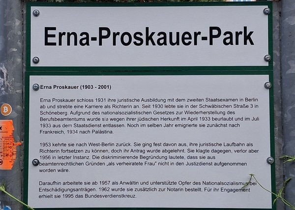 Ansicht Gedenktafel Erna Proskauer