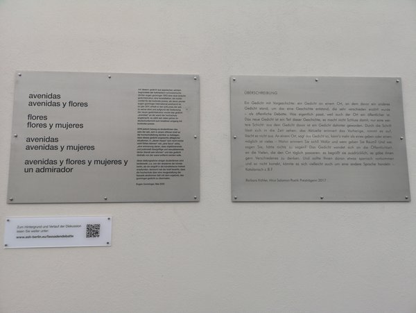 Ansicht Gedenktafel Überschreibung Eugen Gomringer