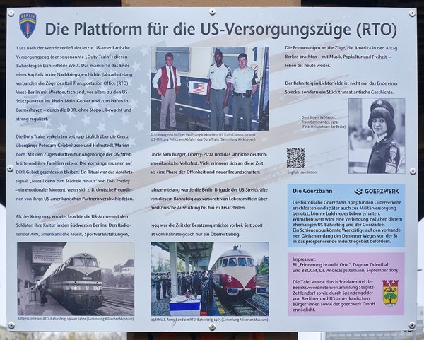 Ansicht Gedenktafel US-Militärbahnhof Lichterfelde West