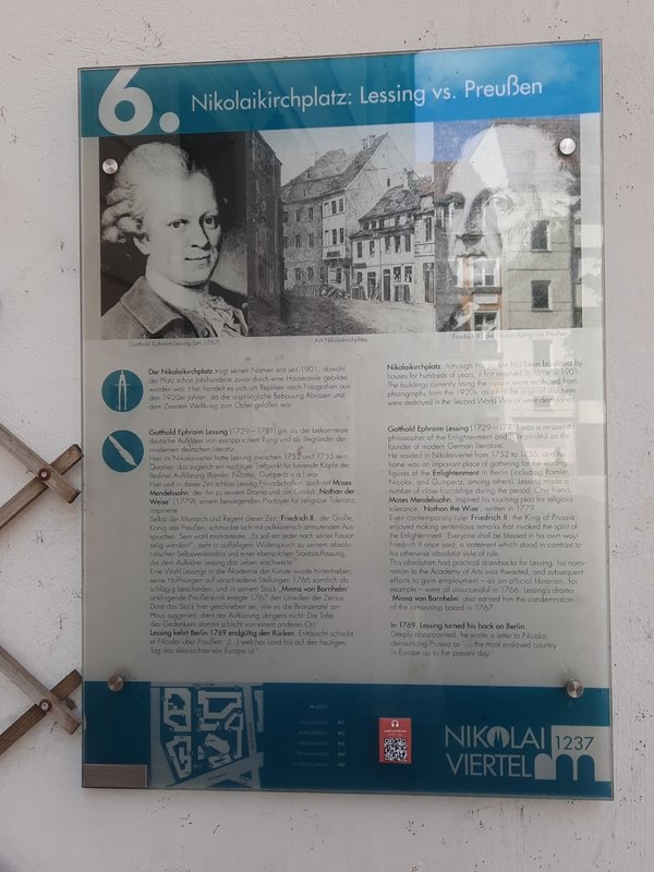 Ansicht Gedenktafel Nikolaikirchplatz: Lessing vs. Preußen (Nikolaiviertel 6)