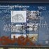 Informationstafel zur Gutsanlage Neukladow mit mehreren historischen Fotos und Texten, teilweise mit Graffiti übermalt