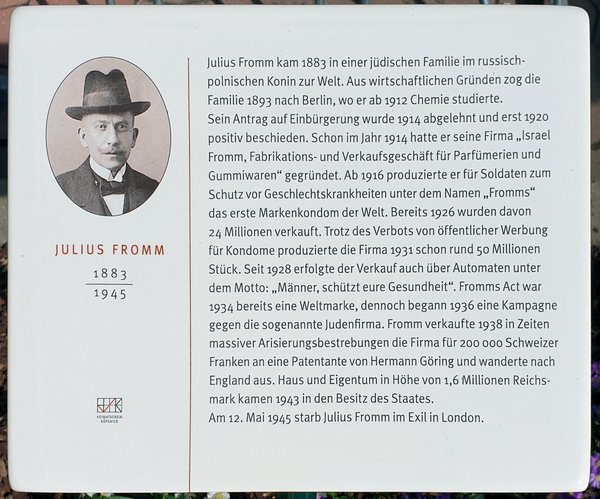 Ansicht Gedenktafel Julius Fromm