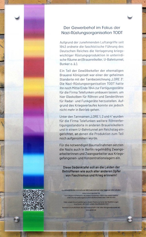 Ansicht Gedenktafel Zwangsarbeit für die Firma Telefunken