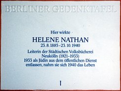 Ansicht Gedenktafel Helene Nathan - 1991 - Neukölln