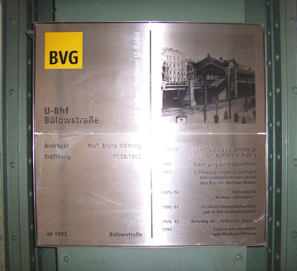 Ansicht Gedenktafel U-Bahnhof Bülowstraße